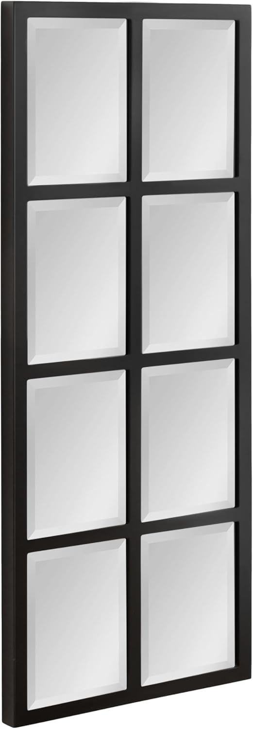 Kate and Laurel Stryker Transitional Panel Wall Mirror; 17 x 42; Black; Modern 8-Pane Tall Window Mirror for Use as Entryway Mirror or Bedroom Mirror Decor