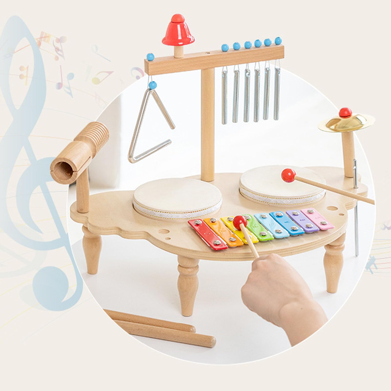 Alomejor Zestaw Muzyki dla Niemowląt, Zestaw Instrumentów Perkusyjnych dla Dzieci z Drewnianymi Instrumentami Perkusji żelaznej dla Dzieci