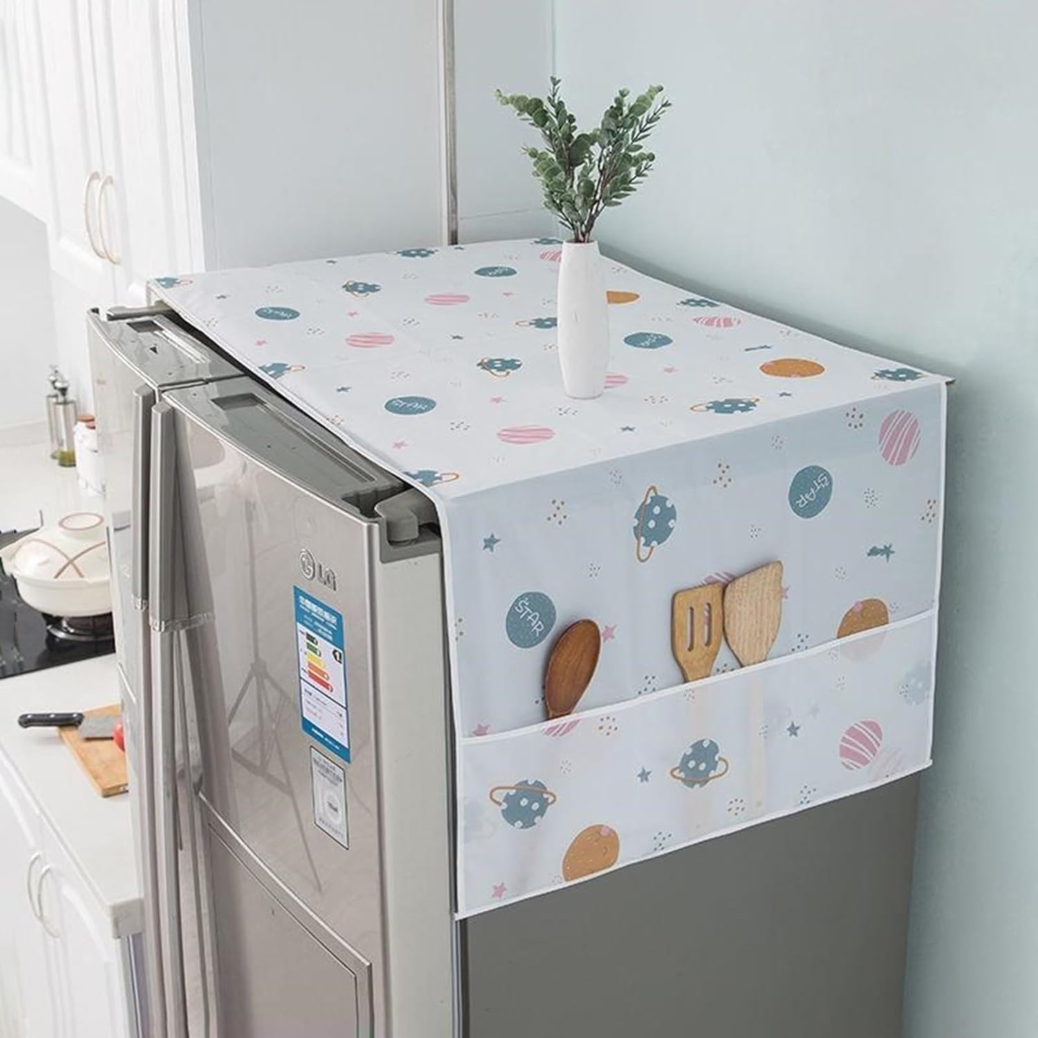 WINZELLA 1Pc Fridge Cover for Top Double Door with 6 Utility Pockets Designer Prints Waterproof ((130 x 55 cm) (B0D54NN6NM) Amazon Price History, Amazon Price Tracker