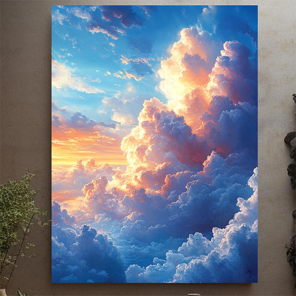 SPXLUCAU Dreamy Depiction of Fluffy Clouds and Overcast Skies, with a Vivid Palette of Sunset and Sunrise Colors, for Living Room(60x80cm/No frame)