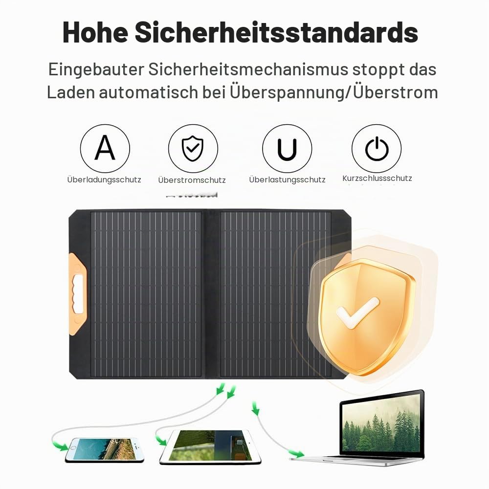 Yinleader 70W Falttragbares Solarmodul, 23% Umwandlungseffizienz, Wasserdicht Tragbares Ladegerät Solarstrom Solarpanel für Camping, Wohnmobil Outdoor Aktivitäten​ Roadtrips