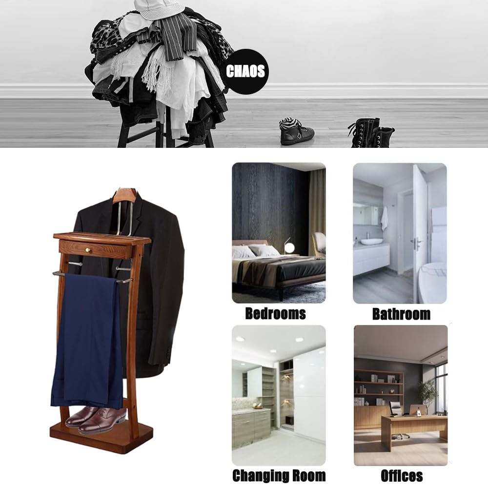 Indossatore Appendiabiti da Camera con Appendi Pantalone, Servo Muto da Camera con Cassetto, Servomuto Indossatore Appendiabiti con Base, per Camera da Letto, Dell'ufficio