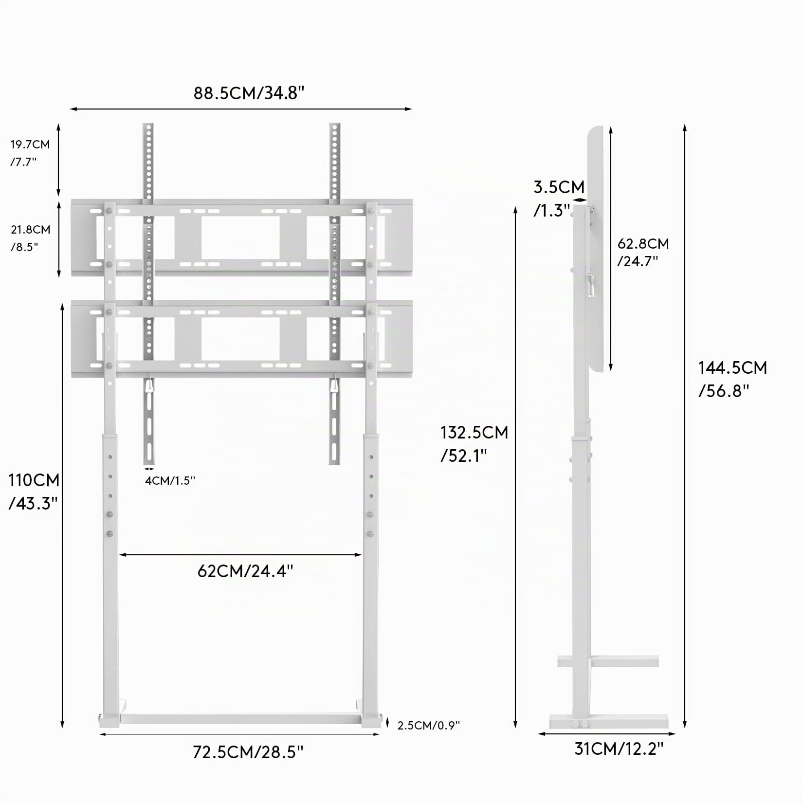 UNHO Supporto TV da Pavimento Bianco: Porta TV da Terra Stand TV per 32-100 Pollici Porta Televisore da Pavimento Verticale Universale Altezza Regolabile Max VESA 800x600mm Max Capacità 40kg