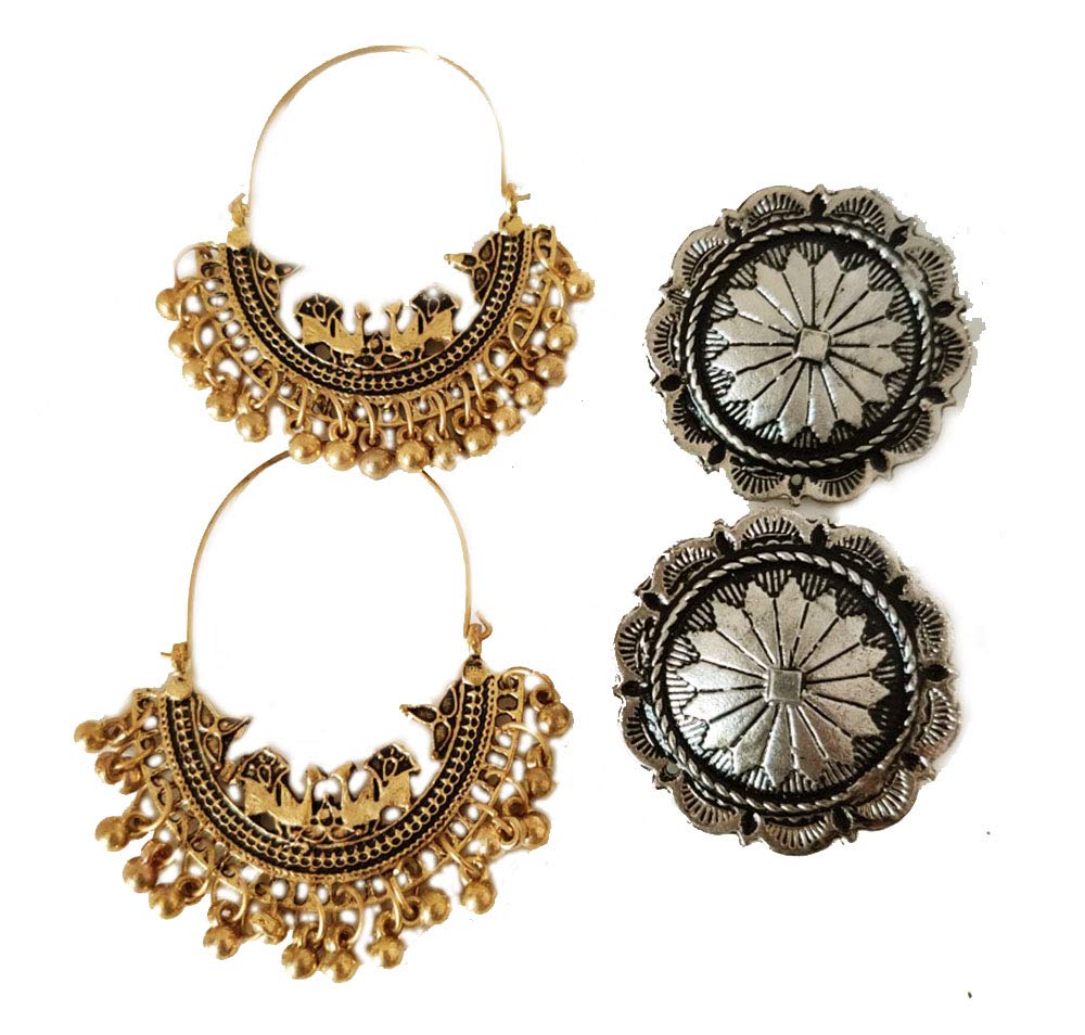 Fuschianet Oxidised Earring Combo Set Golden Chandbali Siver Studs For Women and Girls (B08L622J6K) Amazon Price History, Amazon Price Tracker