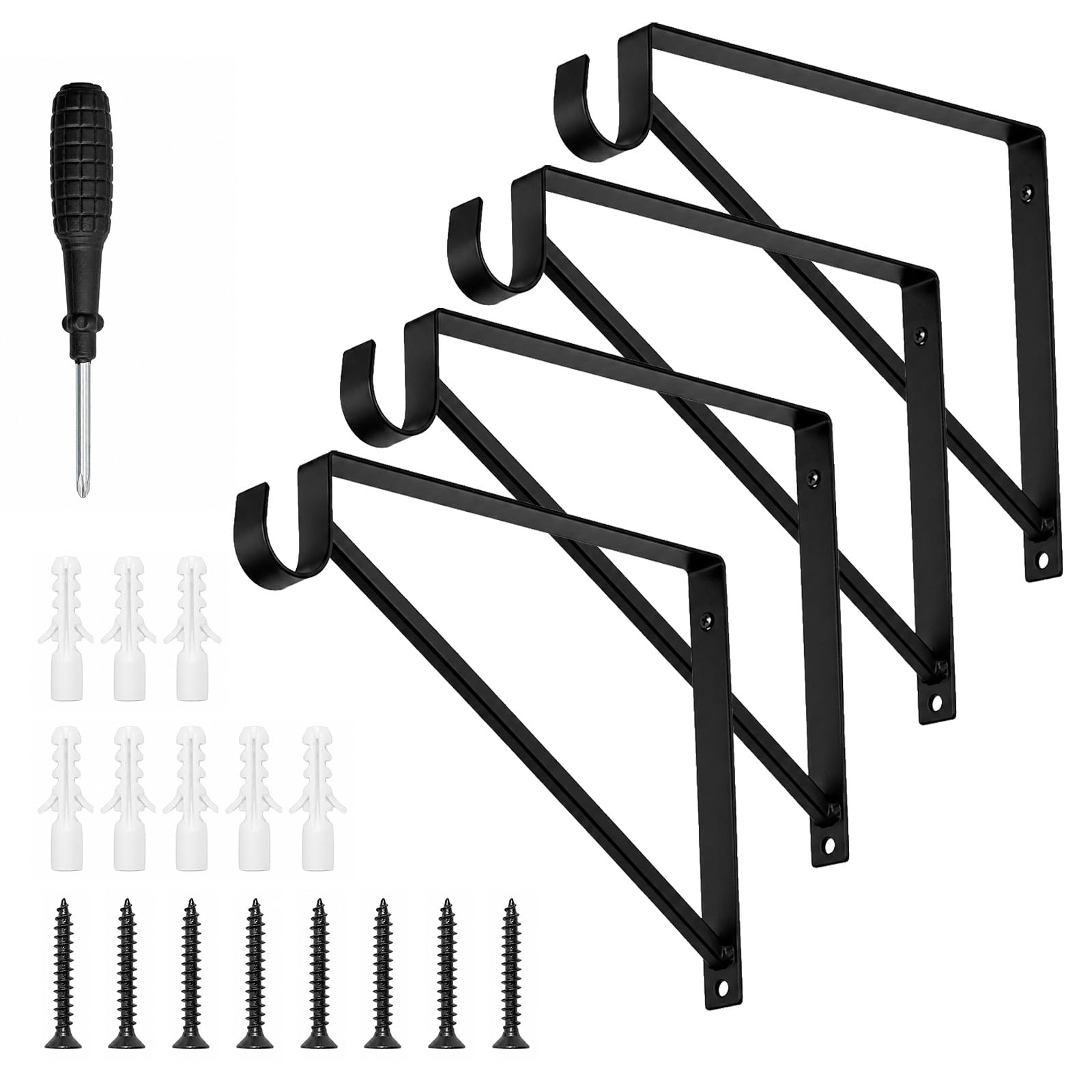 EVERGOODS 4-Pack Heavy Duty Wall Mounted Shelf Brackets 32×24×2.5cm – Triangular Closet Rod Support Brackets for Wardrobe Storage – Wall Brackets for Kitchen, Bedroom, Bathroom & Office (Black)