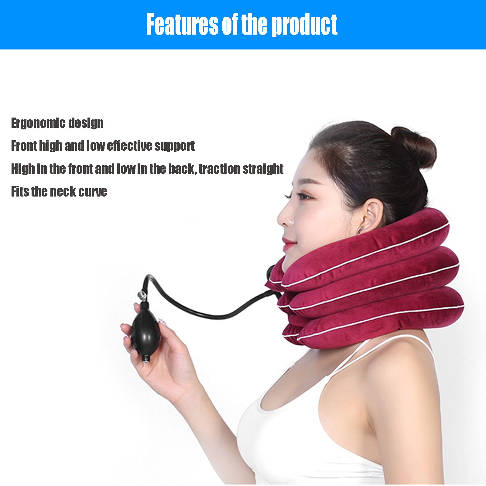 Dispositivo De Cuello Cervical Inflable De Aire, Soporte De Tracción para El Cuello para Aliviar El Dolor De Cuello, Ideal para Uso En La Oficina En Casa,Gris