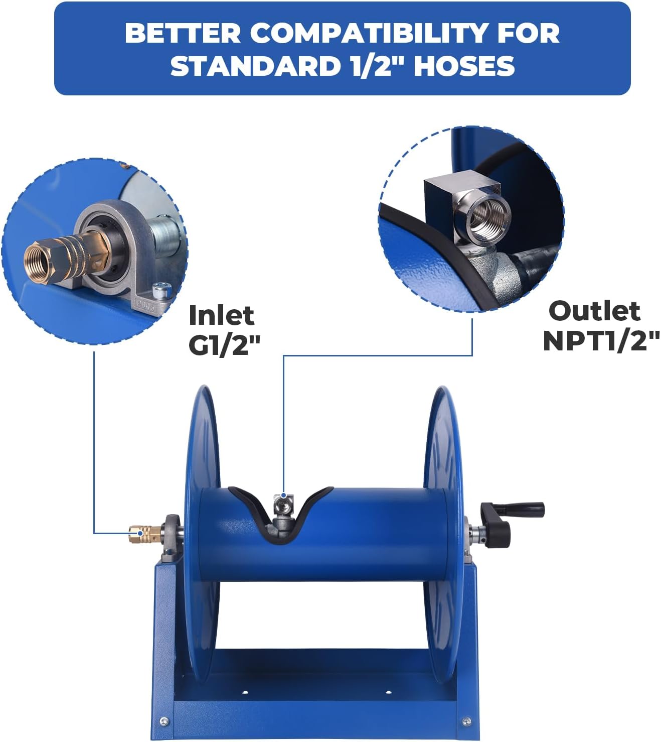 4000 PSI Hand Crank Steel Air Hose Reel, Holds 1/2" x 225' Hose, Fits Air Compressor, Pressure Washer (Hose Not Included)