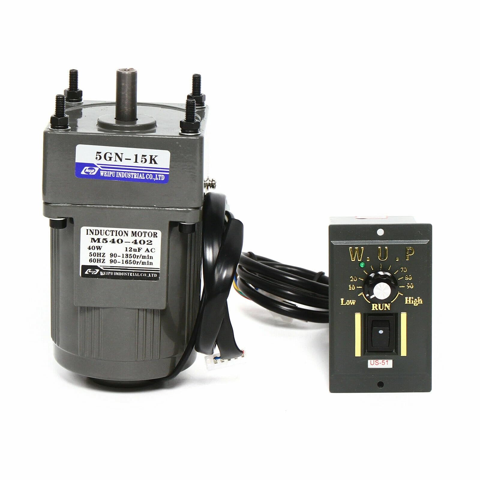 Motore elettrico monofase, motore AC 220 V, 40 W, motore elettrico con regolatore di velocità, motoriduttore, motore elettrico a 1 fase, velocità regolabile, per imballaggio, stampa, tessuti