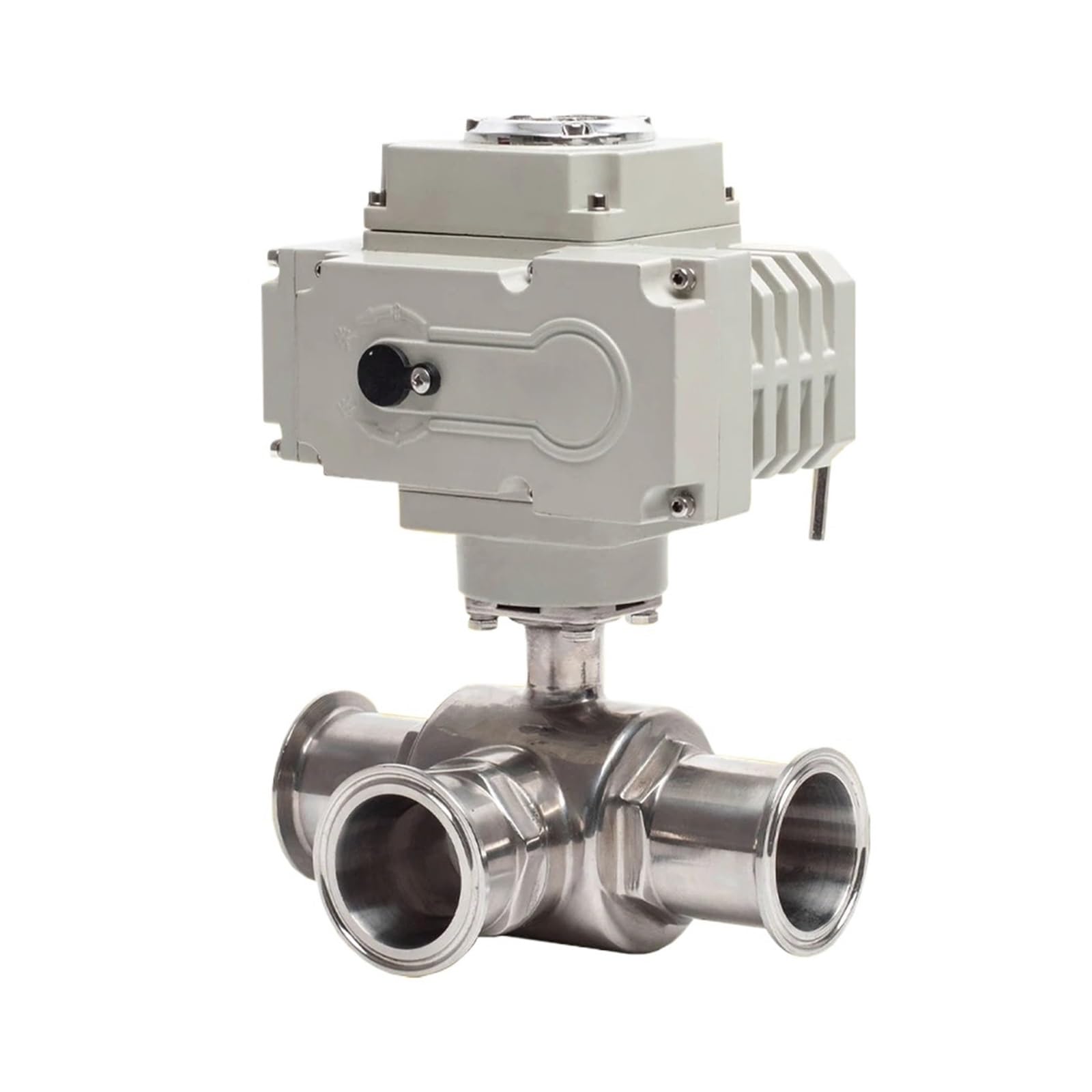 XFMZFUBD 51mm three-way stainless steel sanitary three-clamp ferrule electric ball valve 220V 110V 12V high platform ball valve(L TYPE-220VAC)