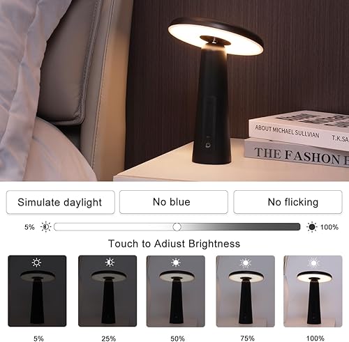 Miniatura 2 de SHLUCE Lámpara de mesa táctil pequeña, luz de mesa inalámbrica a pilas, lámpara de hongo portátil recargable, lámparas de mesa LED de mesita de