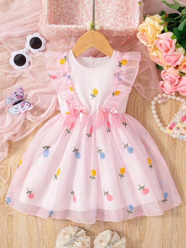 Image of Niren Enterprise Printed Knee Length Sleeveless Round Neck Stylish Girls Party Dress