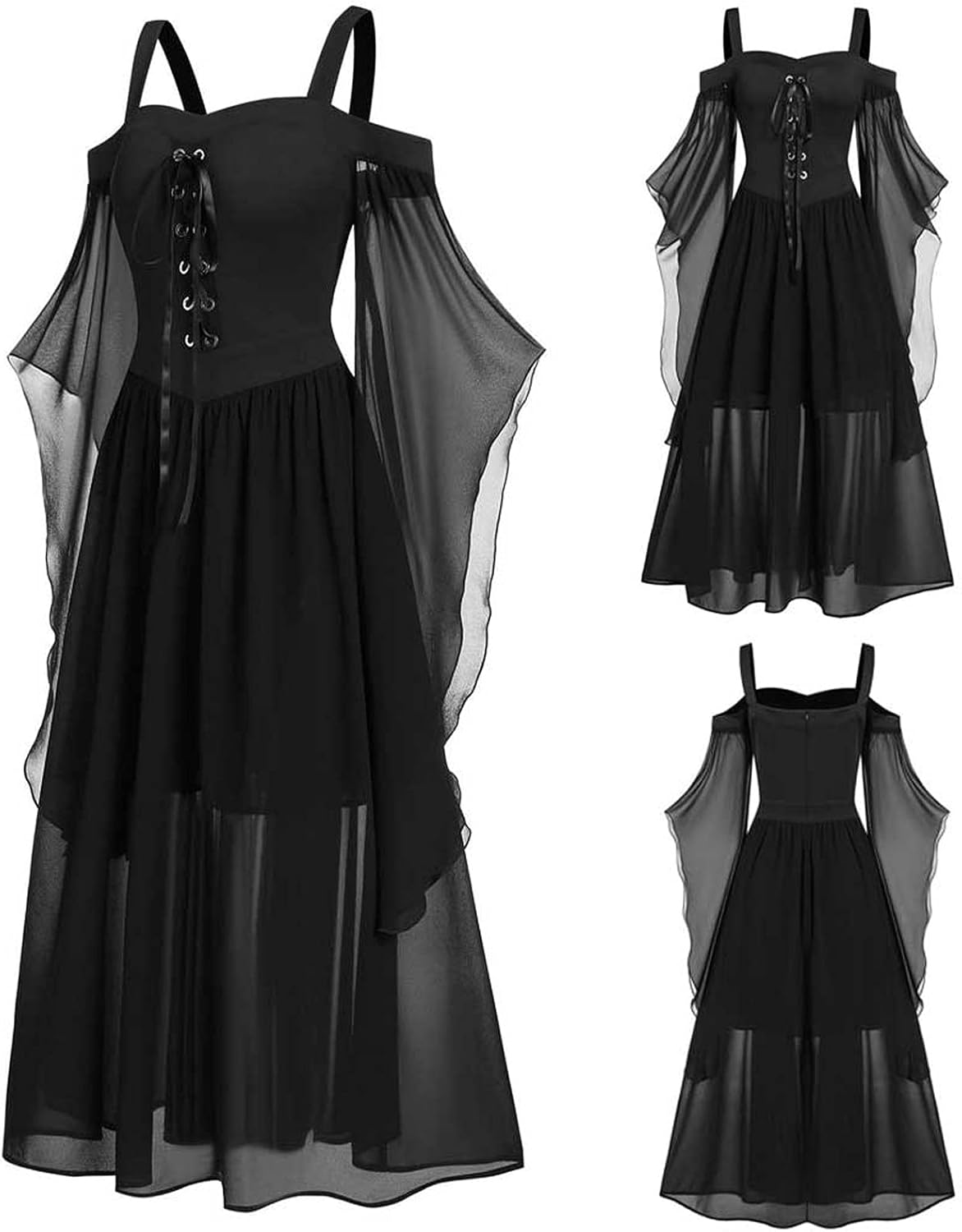Miniatura 2 de Vestidos góticos vintage para mujer, vestido midi con estampado de esqueleto de Halloween