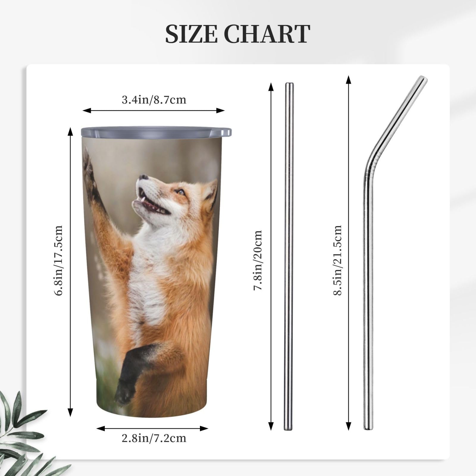 Tazza termica portatile in acciaio inox stampata con motivo volpe animale