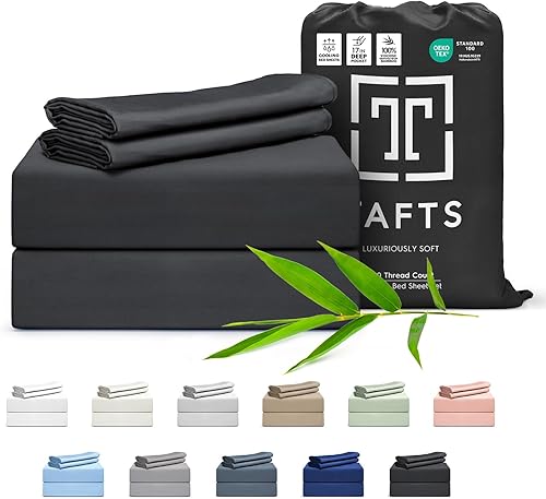 TAFTS-Sábanas de bambú tamaño King - Juego de sábanas de viscosa de bambú 100% puro - Sábanas de bambú 400TC - 4 piezas - 17 pulgadas Deep Pocket -