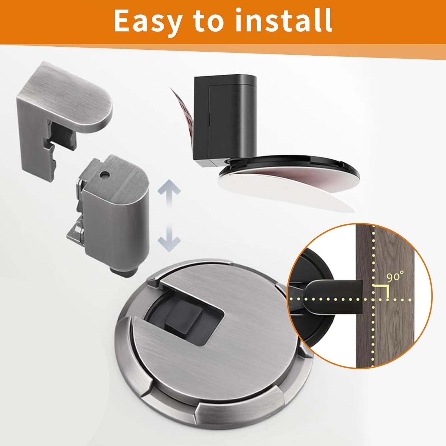 Magnetic Door Stopper, Upgrade Punch-Free Mechanical Silent Floor Door Stop, Adhesive Magnetic Suction Door Stopper Wall Protector, Adjustable No Drilling Mechanical Floor Door Stopper (Brass