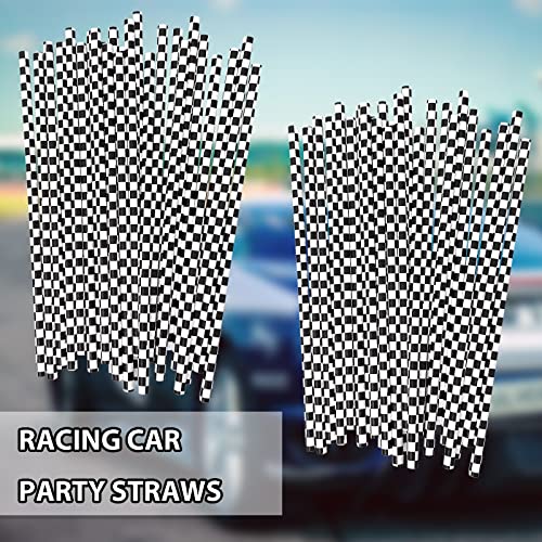 50 Pitillos de Papel Blanco y Negro para Fiestas de Carreras miniatura 6