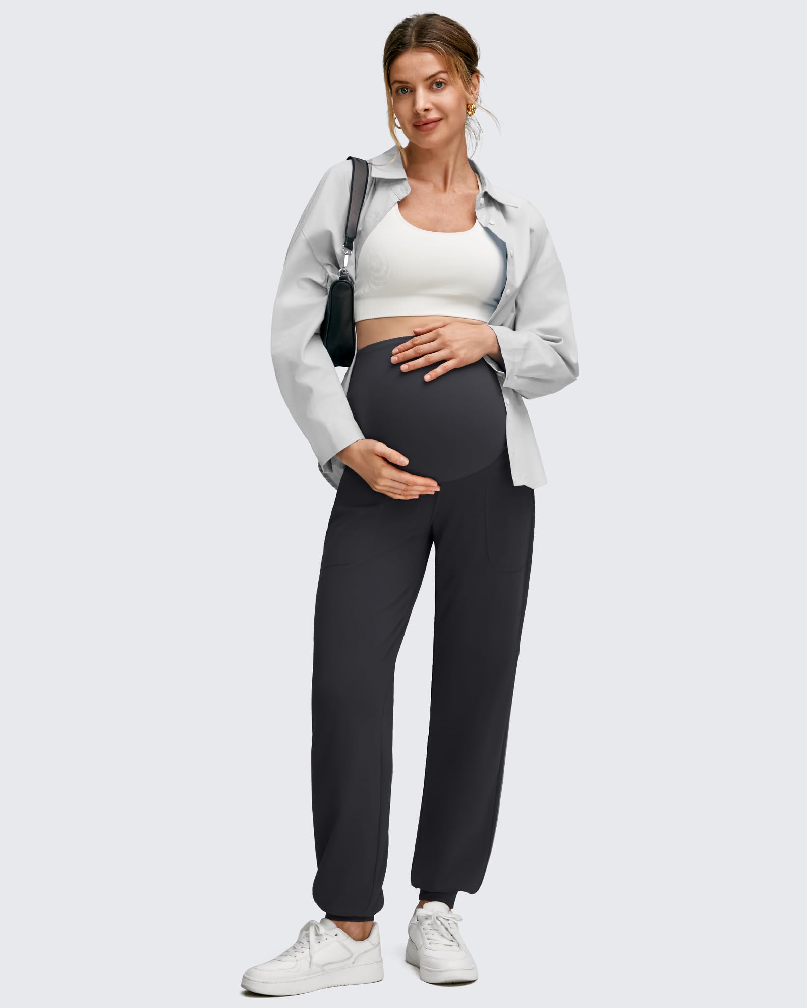 G4Free EverGoing - Pantaloni premaman elasticizzati per allenamento, da indossare sopra la pancia, con tasche