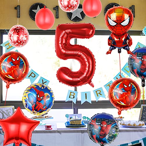 Bajiu 11Pcs Spidey Birthday Party Balloons For Superhero Birthday Party Decoration Cartoon Foil Balloons Bouquet For Children Birthday Party Decoration (5), Red #TOP2