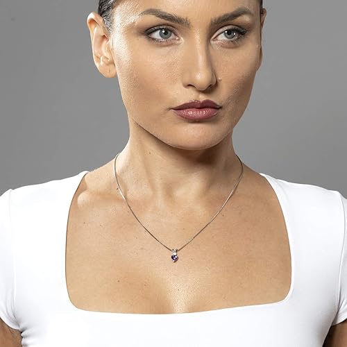 Miniatura 4 de PEORA Colgante de amatista de oro blanco de 14 quilates y aretes a juego Colgante de diamante amatista en forma de corazón de 0.80 quilates +