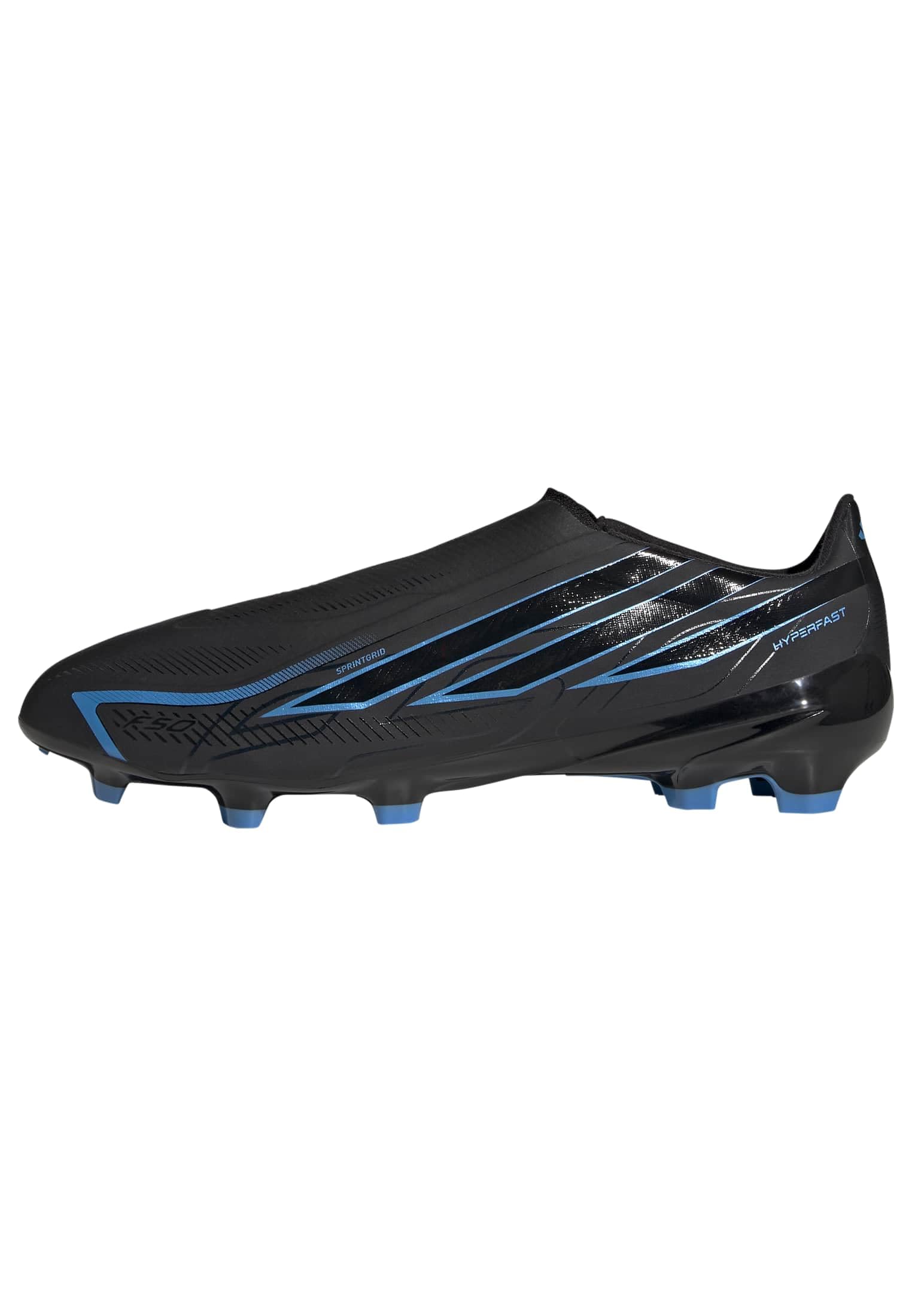 adidas Unisex F50 Hyperfast League Laceless Firm Ground Football Boots Shoes, core Black/core Black/Lucid Ray Blue, 5.5 UK