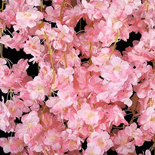Jutom Cherry Blossom Flower Garland Artificial With String Light Hanging Silk Pink Flower Garland Vines For Bedroom Spring Home Wedding Party Kawaii Japanese Decor (8 Pcs) #TOP4