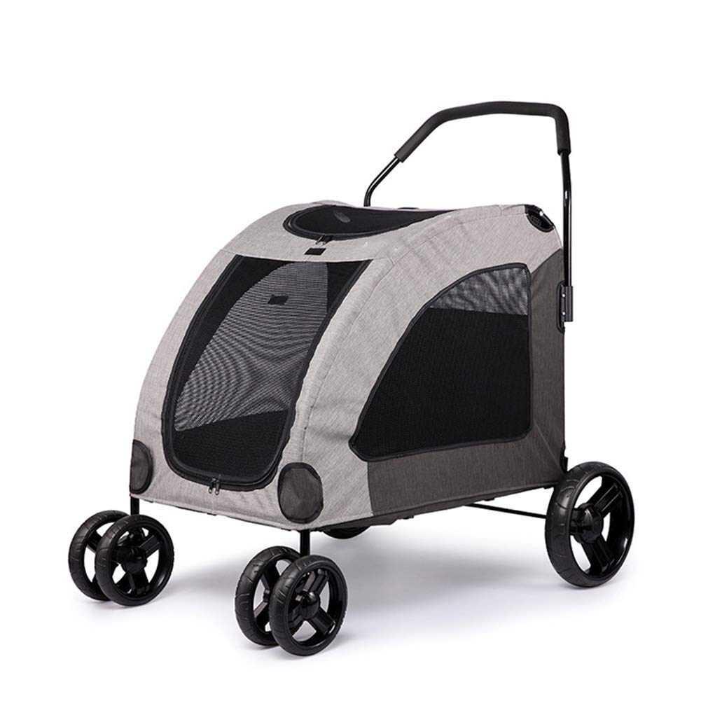 Pet Four-wheeled Stroller Dog Trolley Cat Carts Foldable for Medium Large Dogs Outgoing, Load Within 60kg - Gray