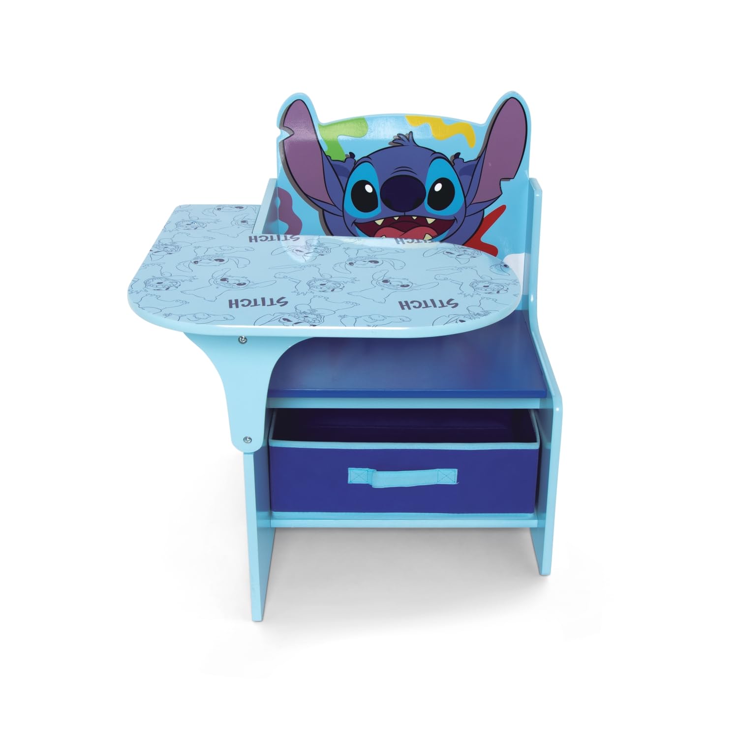 ARDITEX - Sedia-Banco infantile in legno con contenitore in tessuto di Stitch di Disney - 62x30x60cm - Colore Blu - Ideale per attività creative, studio o gioco.