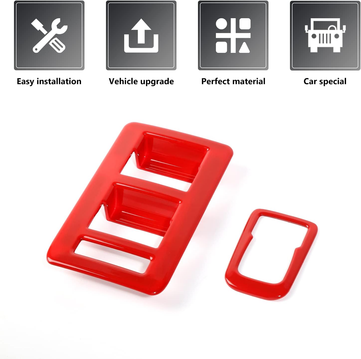 RAZPOY for Bronco Window Lift Switch Control Trim, 2PCS Center Console Rearview Mirror Adjustment Panel Cover Compatible with 2021-2026 Ford Bronco 4Door Interior Accessories, Red