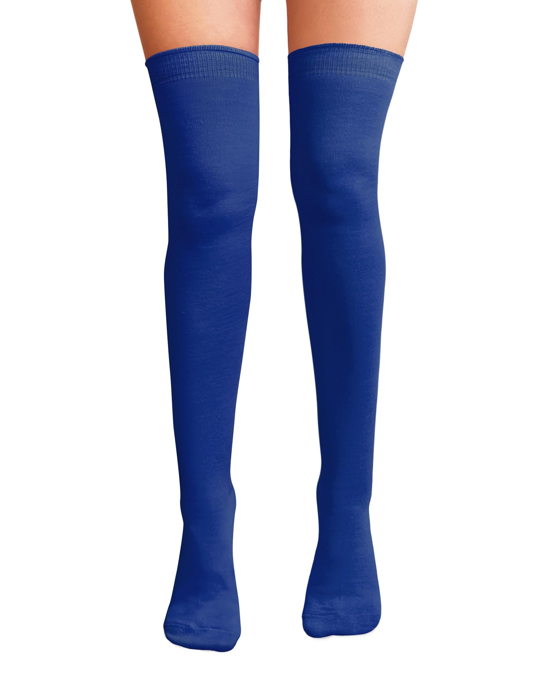 Nujake Girls Blue Over The Knee Thigh High Socks Plain Cotton Lycra Cosplay School Sox (Blue)