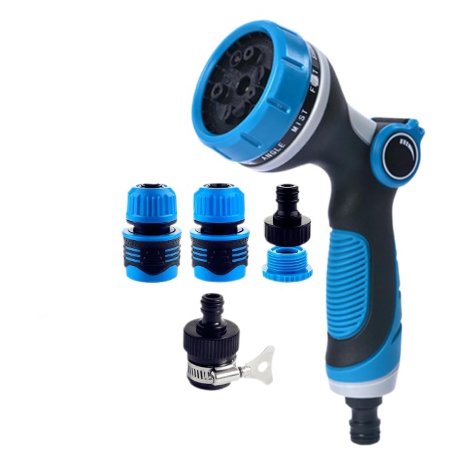 5pcs Hose Sprayer Set, Multi-Function Nozzle, Heavy Duty Spray Gun, High-Pressure Hose Nozzle, Hand Sprayer with 10 Modes and Water Flow Control for Watering, Cleaning, Pets and Car Washing (Blue)