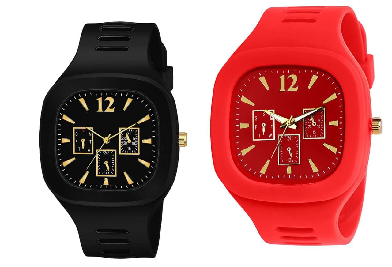 MVS Combo of Fashionable Square Dial Unisex Analog Wrist Watches for Boys & Girls (Combo of 2)