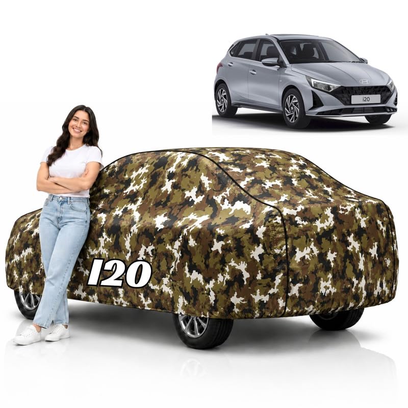 Image of Mind-Blowing 2026 100% Waterproof i20 Car Cover | Polyester Car Body Cover for Rain & Sun | UV Protection, Dustproof, Scratch Resistant, Windproof, Heat Resistant, Custom Fit (Jungle)