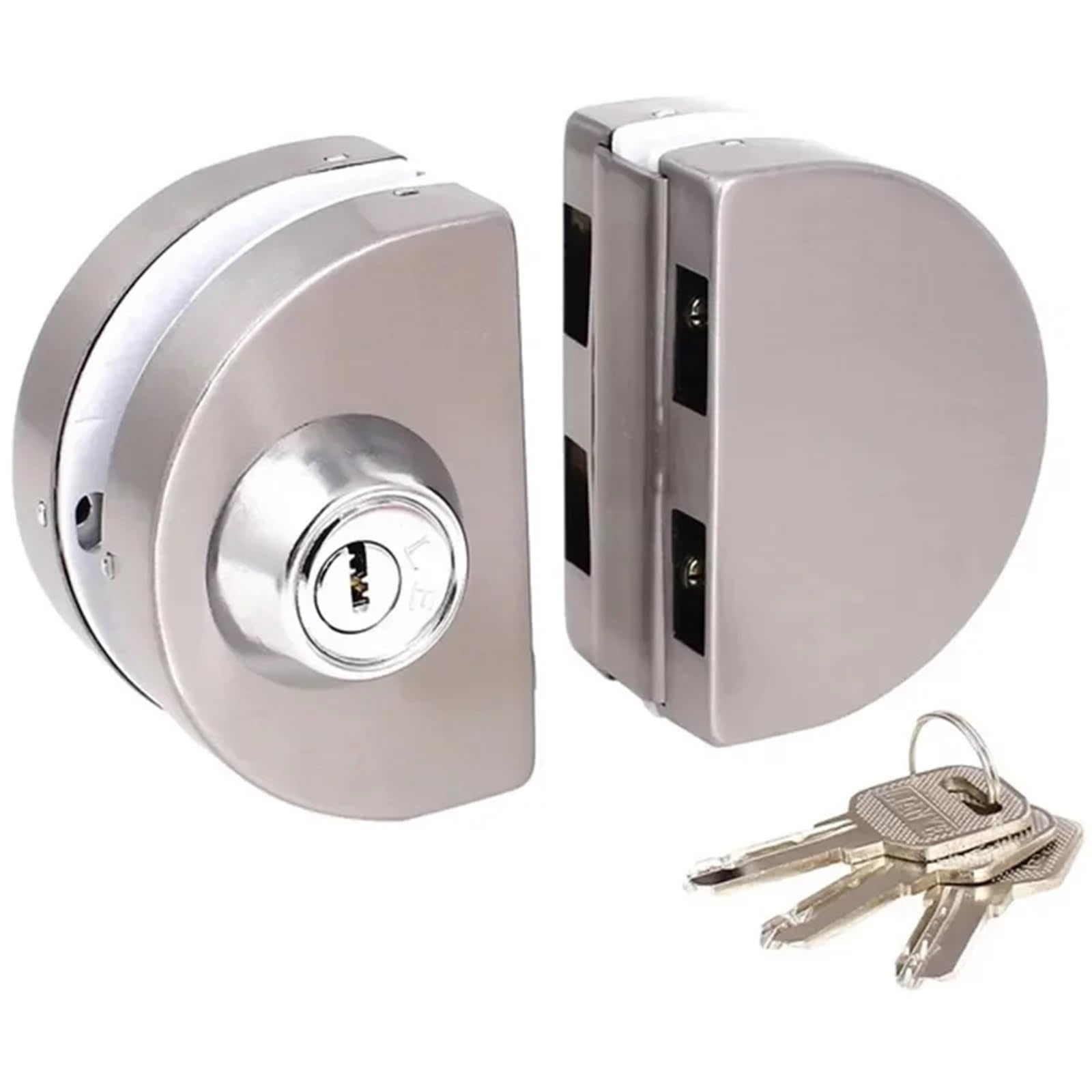10-12mm Glass Swing Push Sliding Door Lock With 3 Keys Toughened Double Semicircle Hook