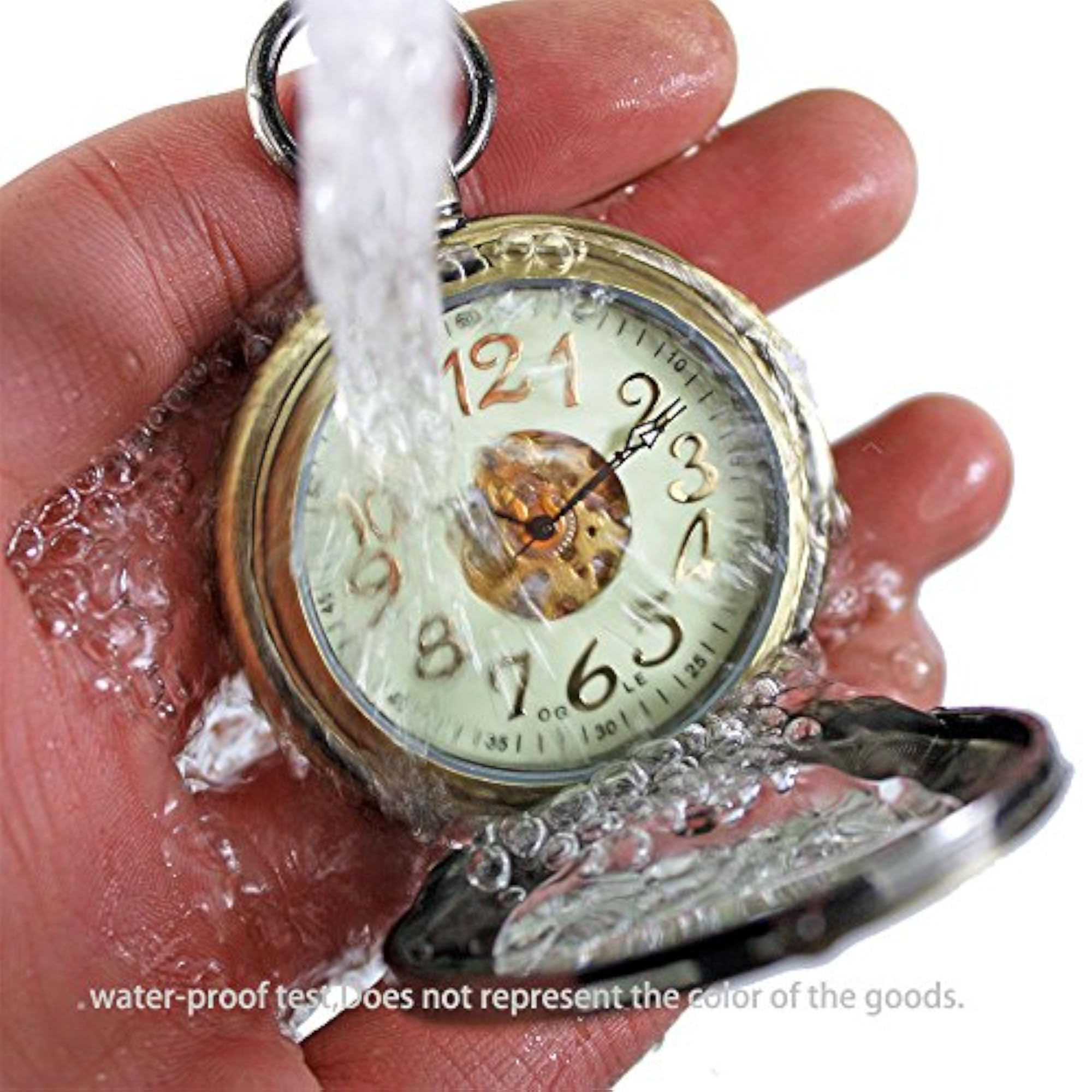 Waterproof Magnifier Skeleton Chain Silver Luminous Pocket Watch
