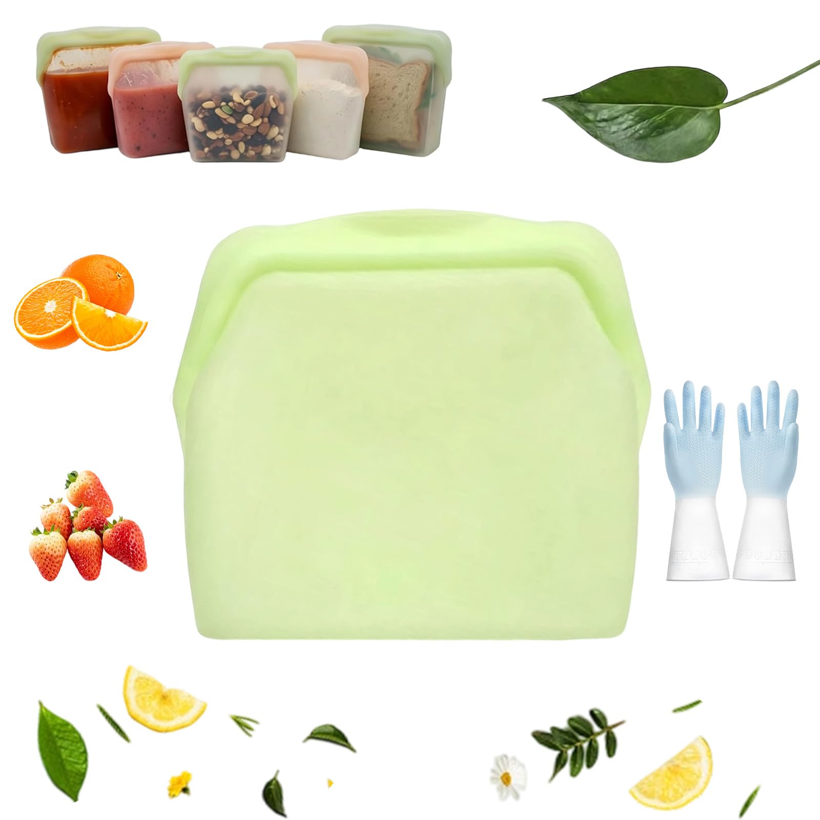 Original Premium Silicone Storage, Reusable Silicone Food Storage Bags, Leak-Proof Upright Freezer Bags, Odor-Proof, High-Temperature Resistant, Microwave and Dishwasher Safe (D)