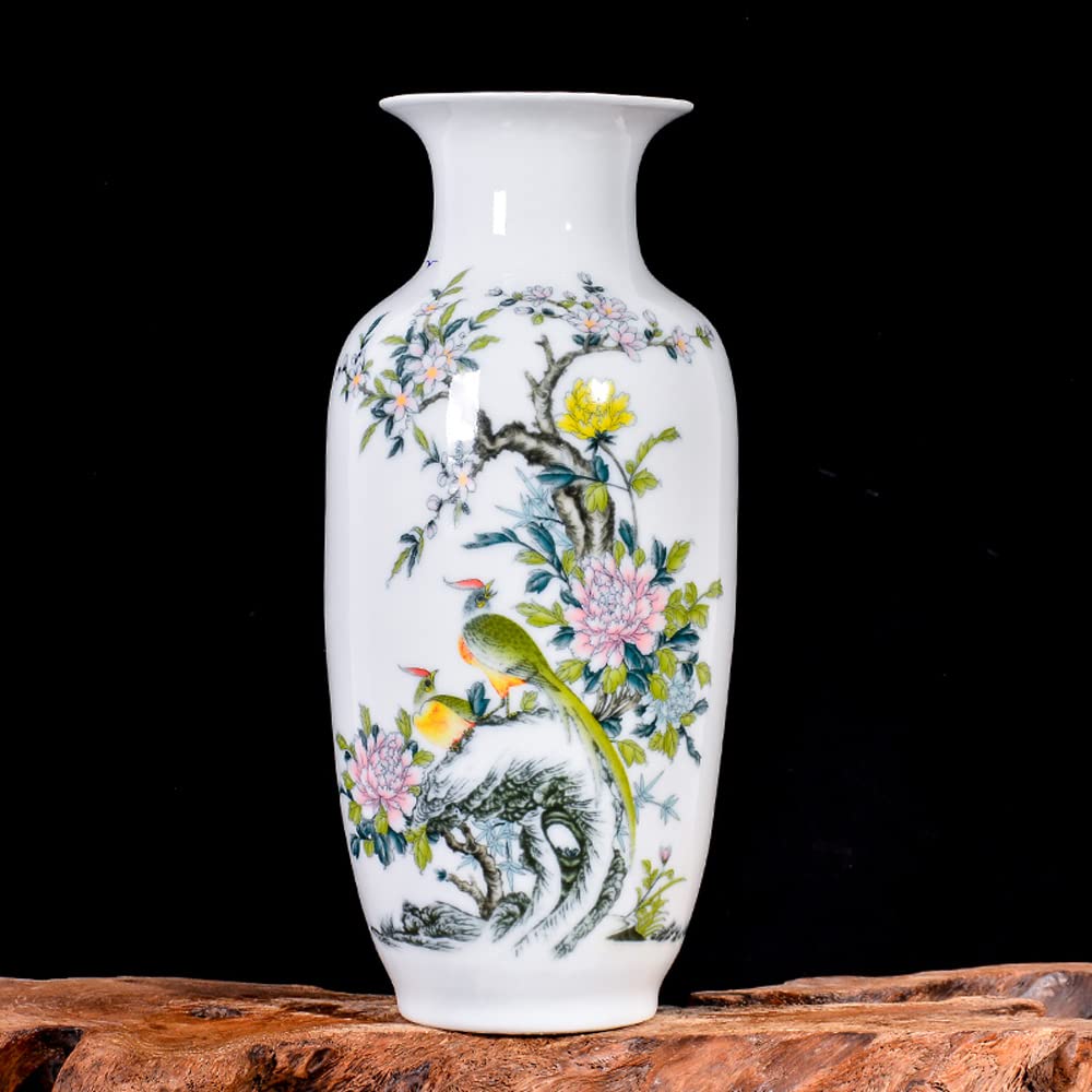 asdchZen Chinoiserie Jingdezhen Porcelain Vase Pastel Landscape Flower Arrangement Dry Flower Living Room Decoration Tv Cabinet Wine Cabinet Porch Decoration With Base,A