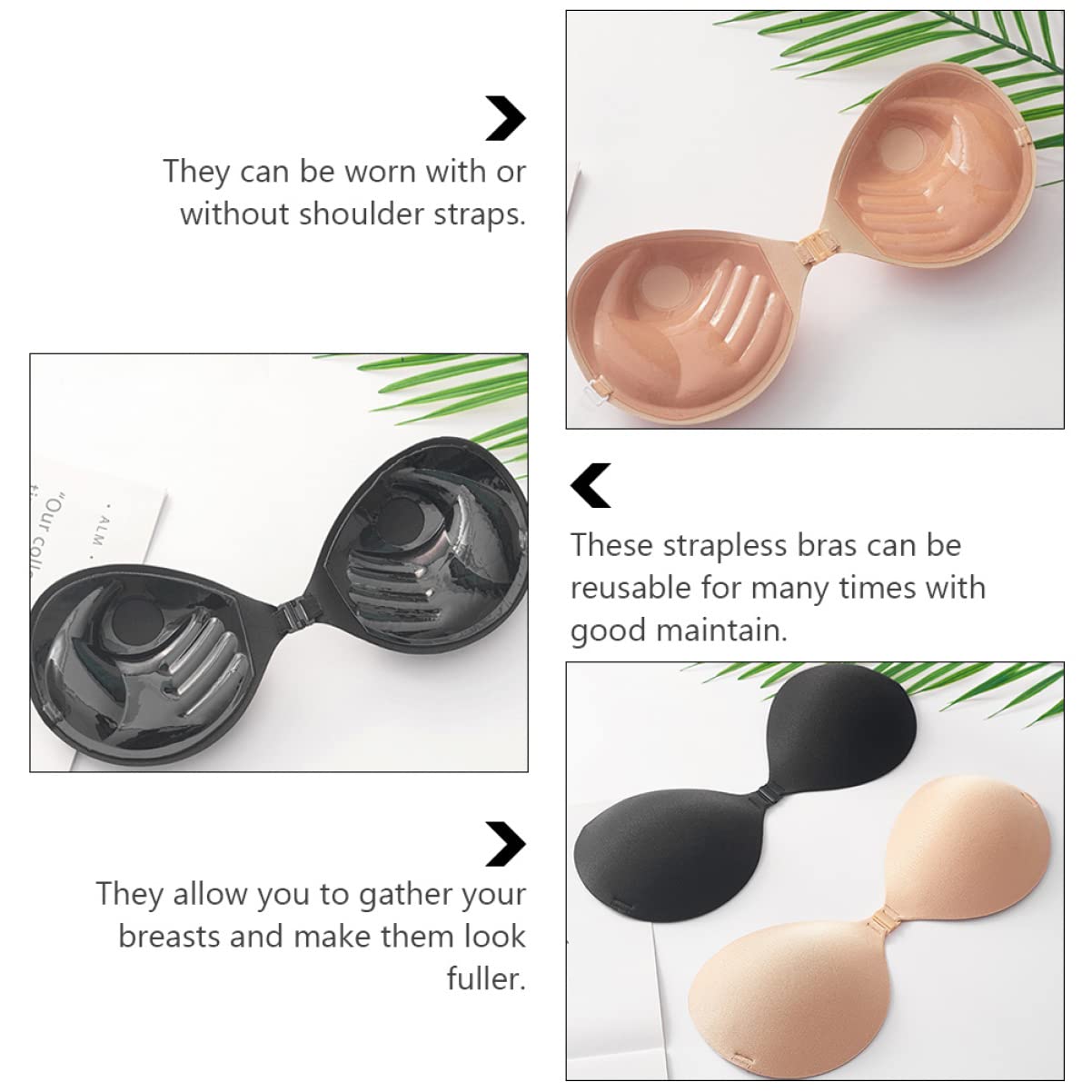 SOIMISS 3ensembles Soutien- Adhésif Invisible Silicone pour Robe De Mariée De Noir Et b Cup sans Bretelles Facile à Utiliser Et Discret Vêtements