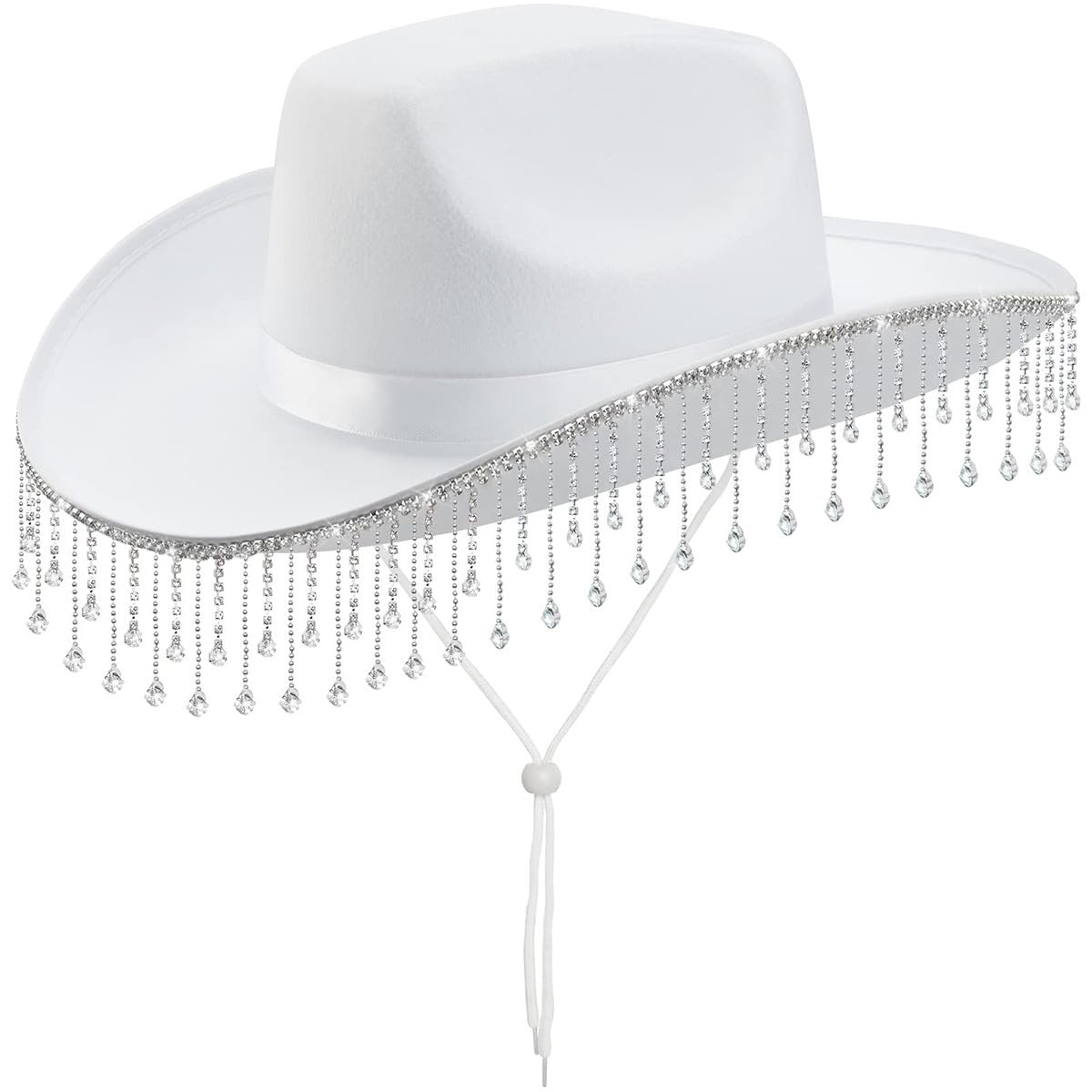 Chapeau de cowgirl pour enterrement de vie de jeune fille, chapeau de cowboy blanc à strass pour femme, cadeau de future mariée, décoration de fête prénuptiale