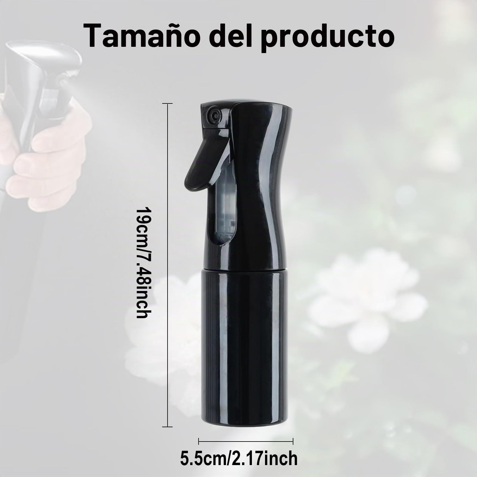 2 botellas de spray para el cabello de 200 ml con niebla fina continua para plantas, limpieza, alcohol, etc. (negro)