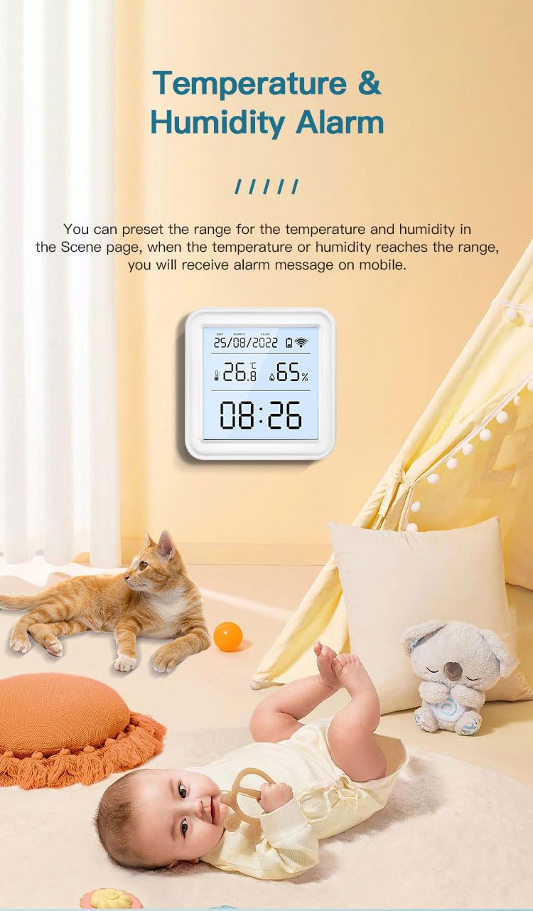 Zigbee inteligentny czujnik temperatury i wilgotności z zewnętrzną sondą, kompatybilny z Alexa, zdalny monitor i powiadomienia, do zamrażarki, akwarium, podświetlany wyświetlacz LCD, wymaga