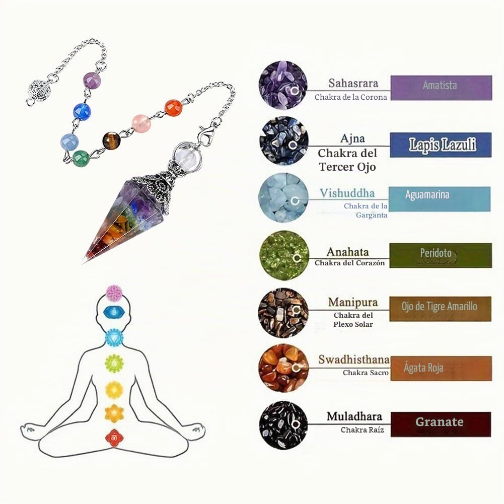 Péndulo Adivinatorio Radiestesia 7 chakras,Péndulo Adivinación de Radiestesia,Pendulo de Radiestesia,Punto Péndulo Cadena para Adivinación,Sanación Energía Espiritual