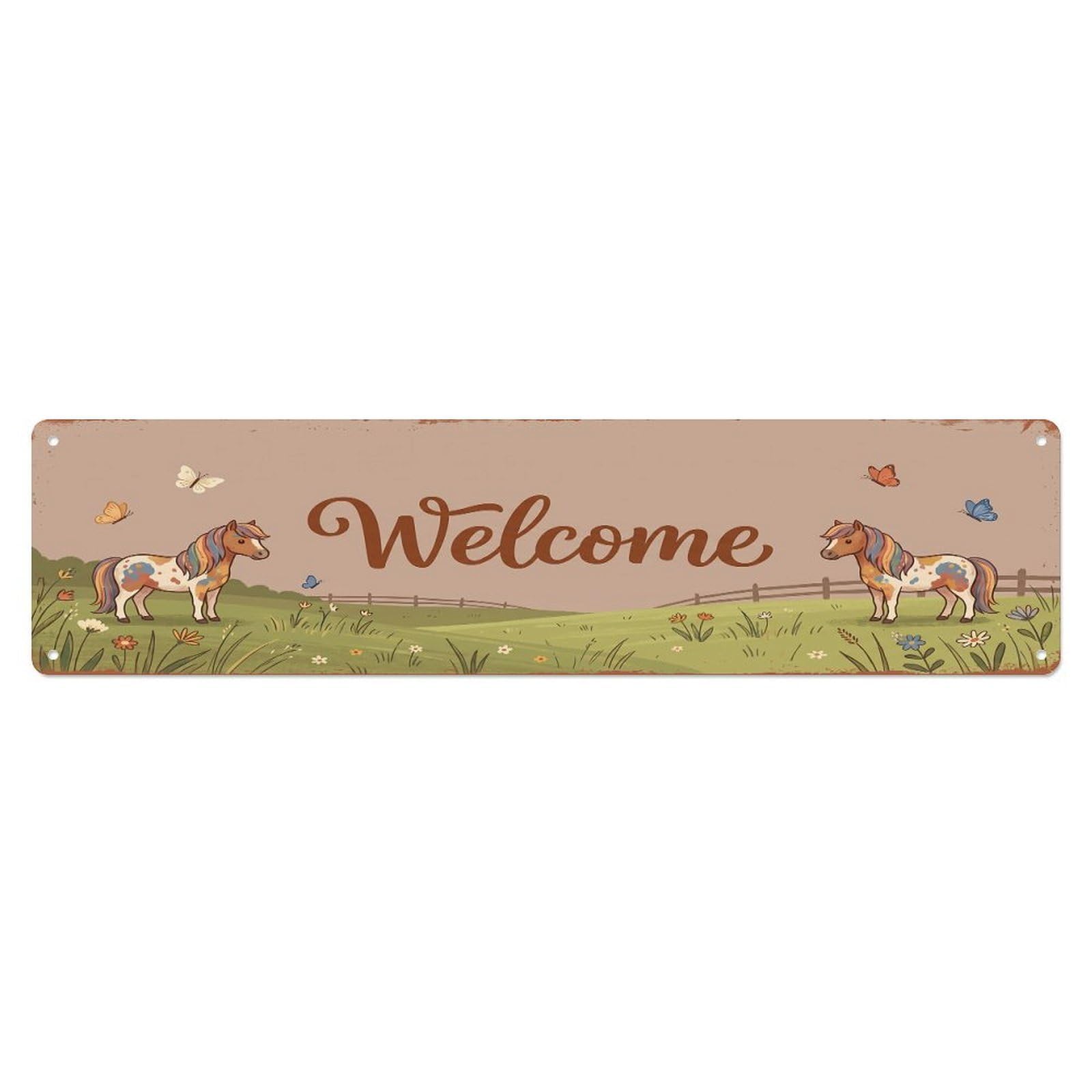 Cxhjca 4X16inch(10X40cm) Vintage Welcome Miniature Horse Metal Tin Sign