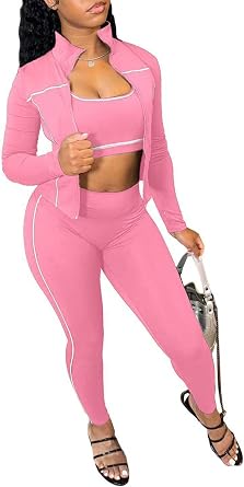 XZLUFNY 3 Piece Workout Set for Women Crop Tank Top Long Sleeve Zip Jacket with Athletic High Waist Leggings