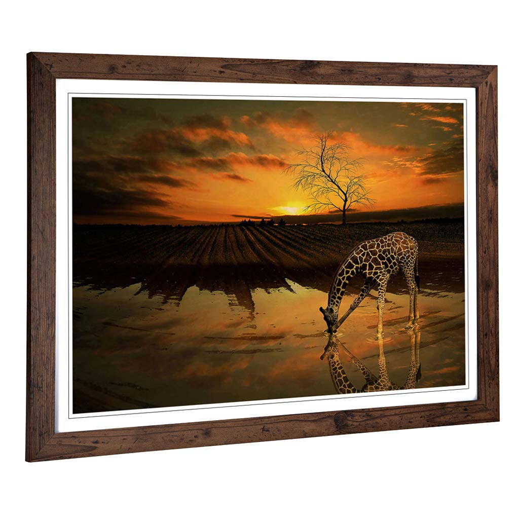 Big Box Art Framed Print of Sunset and Giraffe Landscape Design | Wall Art Picture | Home Decor for Kitchen, Living, Dining Room, Bedroom, Hallway, Office, Walnut, A2 / 24.5x18 Inch / 62x45cm