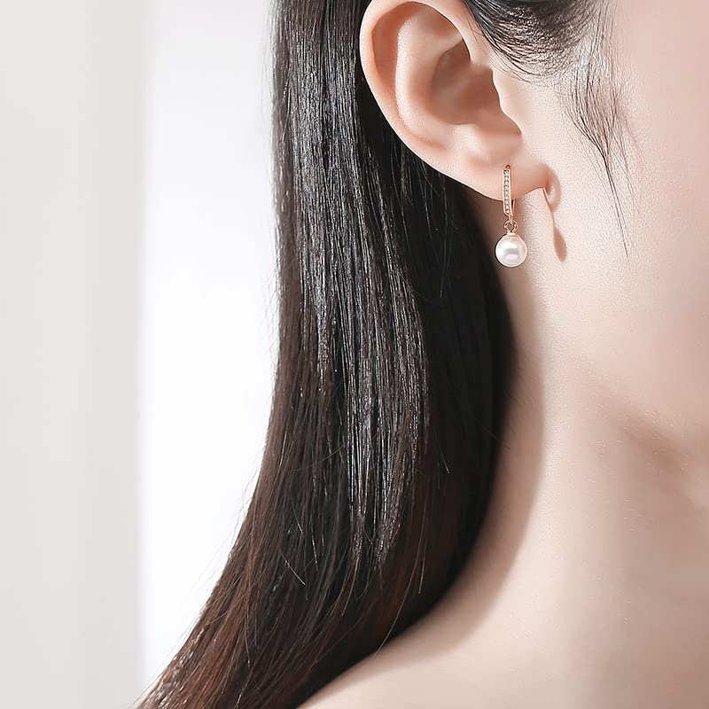 Women's 14K Gold Drop Earrings, Freshwater Cultured Pearl and Moissanite Dangle, Classy Fashion Jewelry, Ideal Gift for Birthdays, and Special Moments3