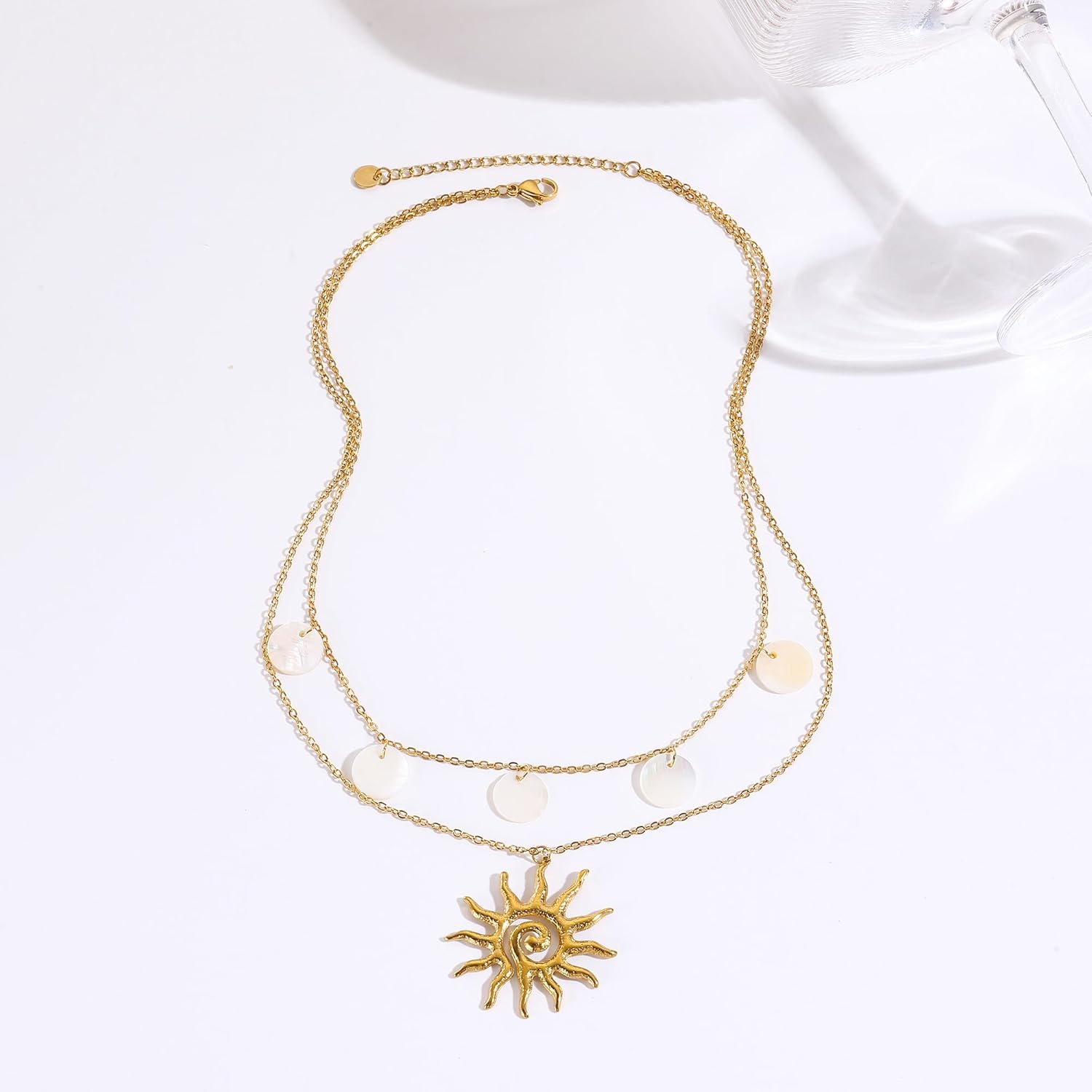Gold Necklace for Women, Dainty 14K Gold Plated Layered Sun Pendant Necklace Gold Charm Chocker Jewelry Gift for Her - Image 3
