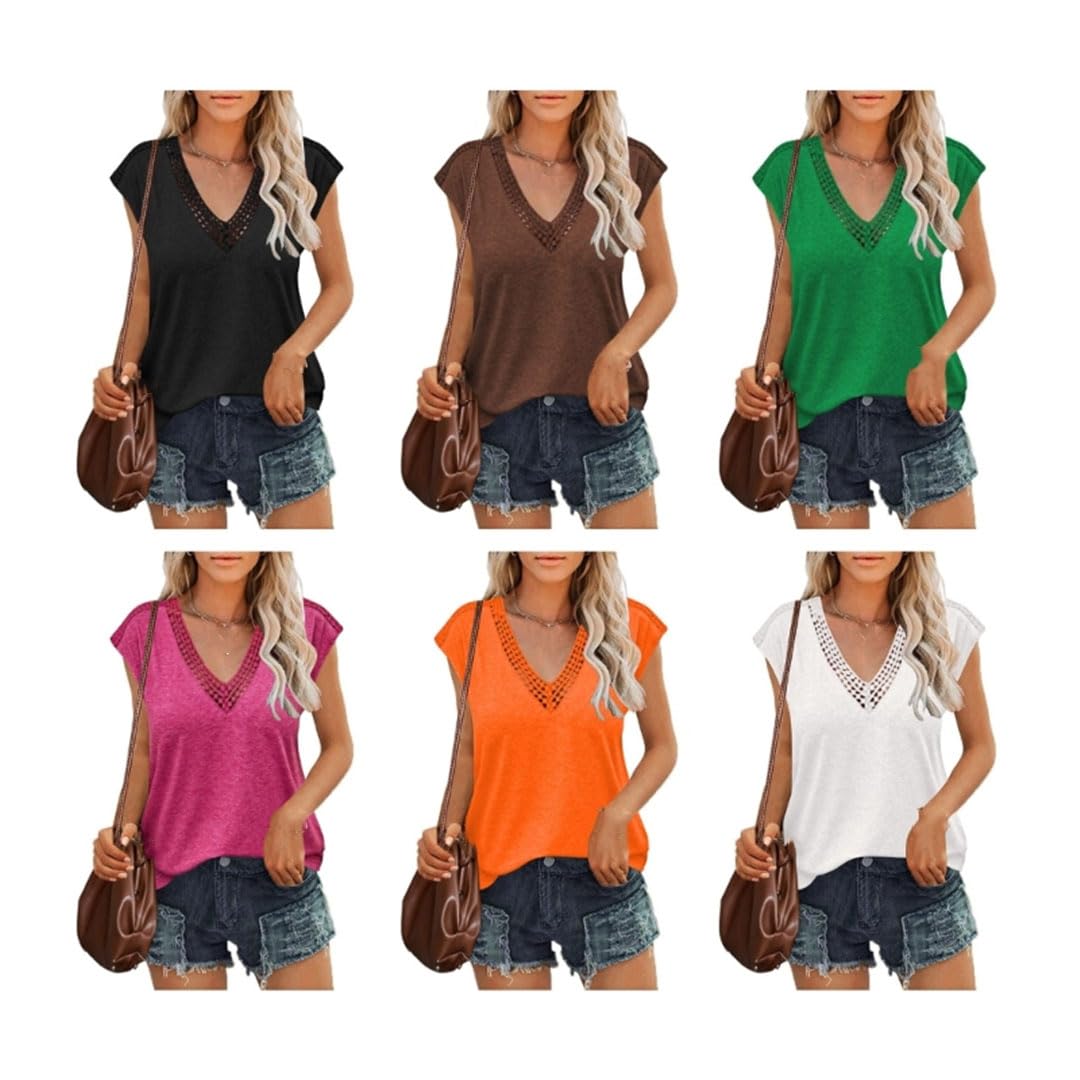 Camiseta Holgada De Manga Corta para Mujer, Túnica Sin Mangas con Cuello En V