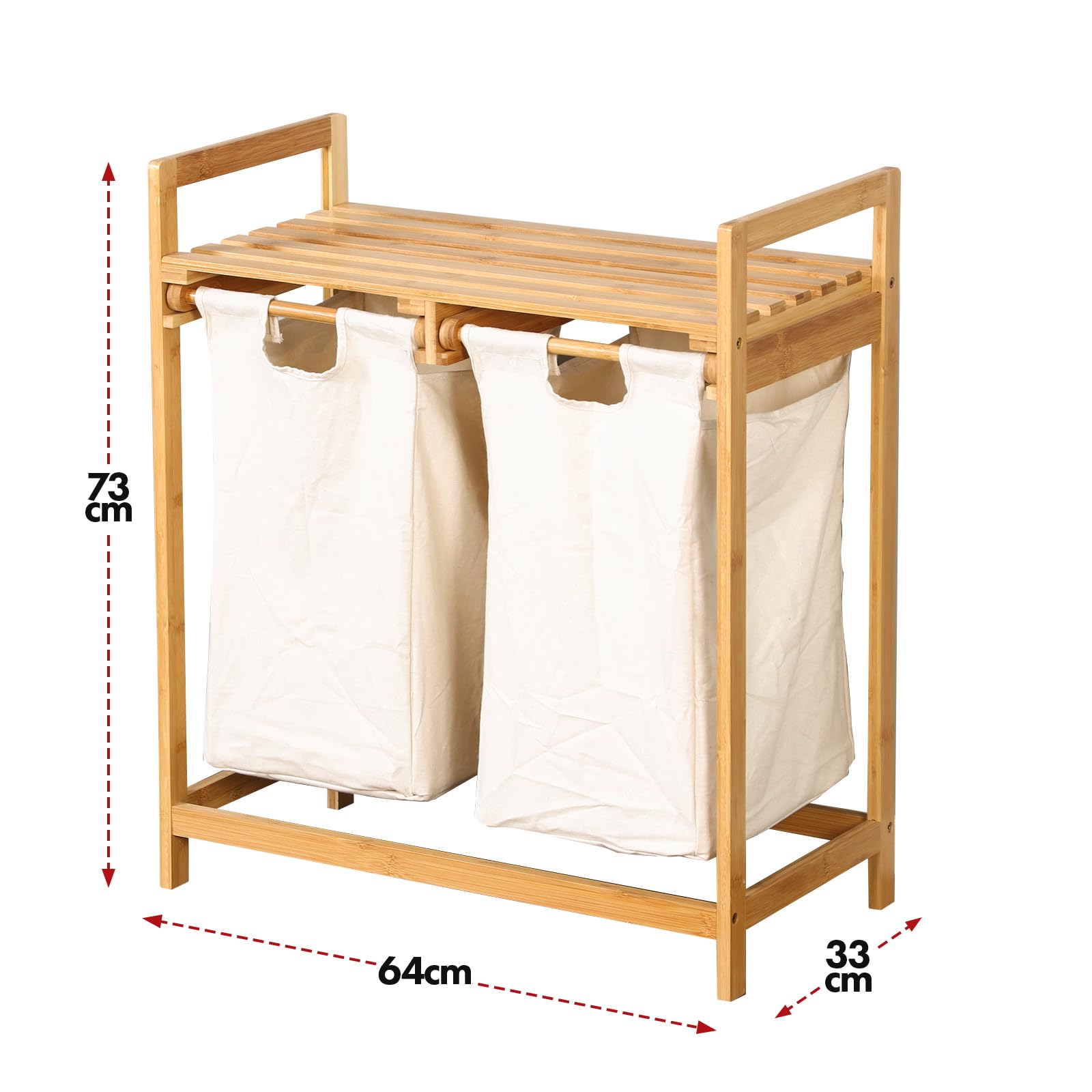KARAT - Panier à Linge en Bambou - Bac à Linge Chambre Salle de Bain - Collecteur de Linge Sale - Trieur en Bois avec bac à Linge - Tri-Linge écologique - Dakota - 33P x 64L x 73H cm