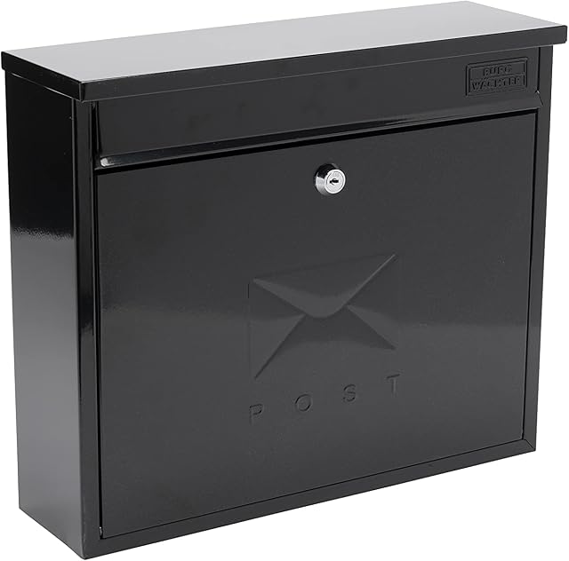 BURG-WACHTER 4271-B Sterling Black Elegance Wall Mounted Galvanised Steel Lockable Weatherproof Post Box, 36x31x10cm