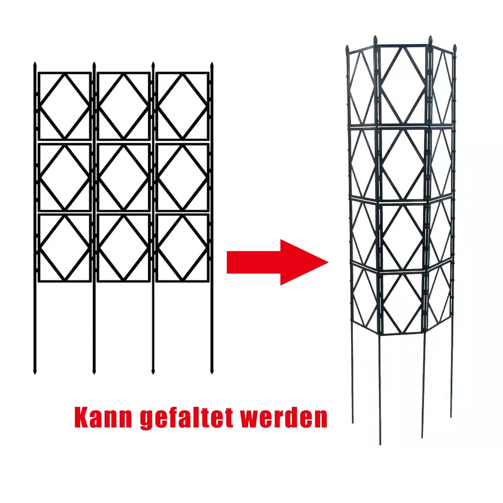 Rose Rankgitter Metall 3er Set,PP Resin Plastic Faltbares Design Hoch 220cm Rankhilfe Pergola für Rasen/Hinterhof/Terrasse Kletterrosenpflanzen Garten Decoration,Black-220 * 60cm(87 * 24in)